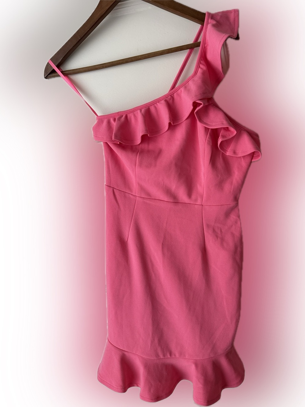 Selfie Leslie Women’s One-Shoulder Ruffle Dress Pink Size Small